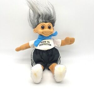 Vintage‎ Russ Troll Doll Aged to Perfection Gray Hair Blue Scarf Plush Toy